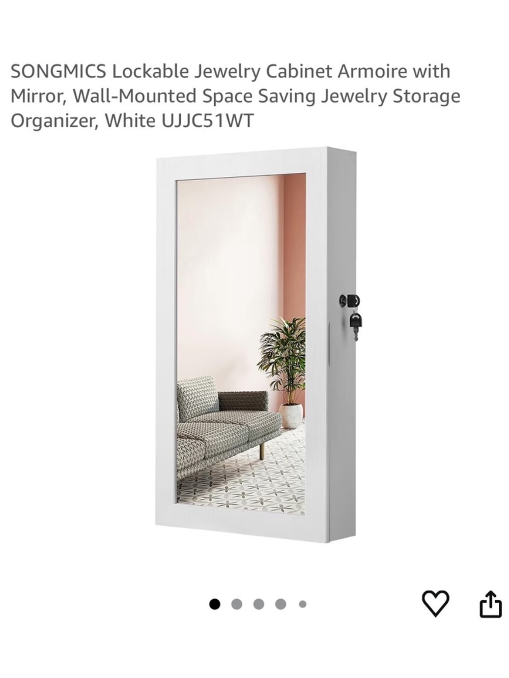 SONGMICS • Lockable Wall-Mounted Mirror Jewellery Cabinet • White